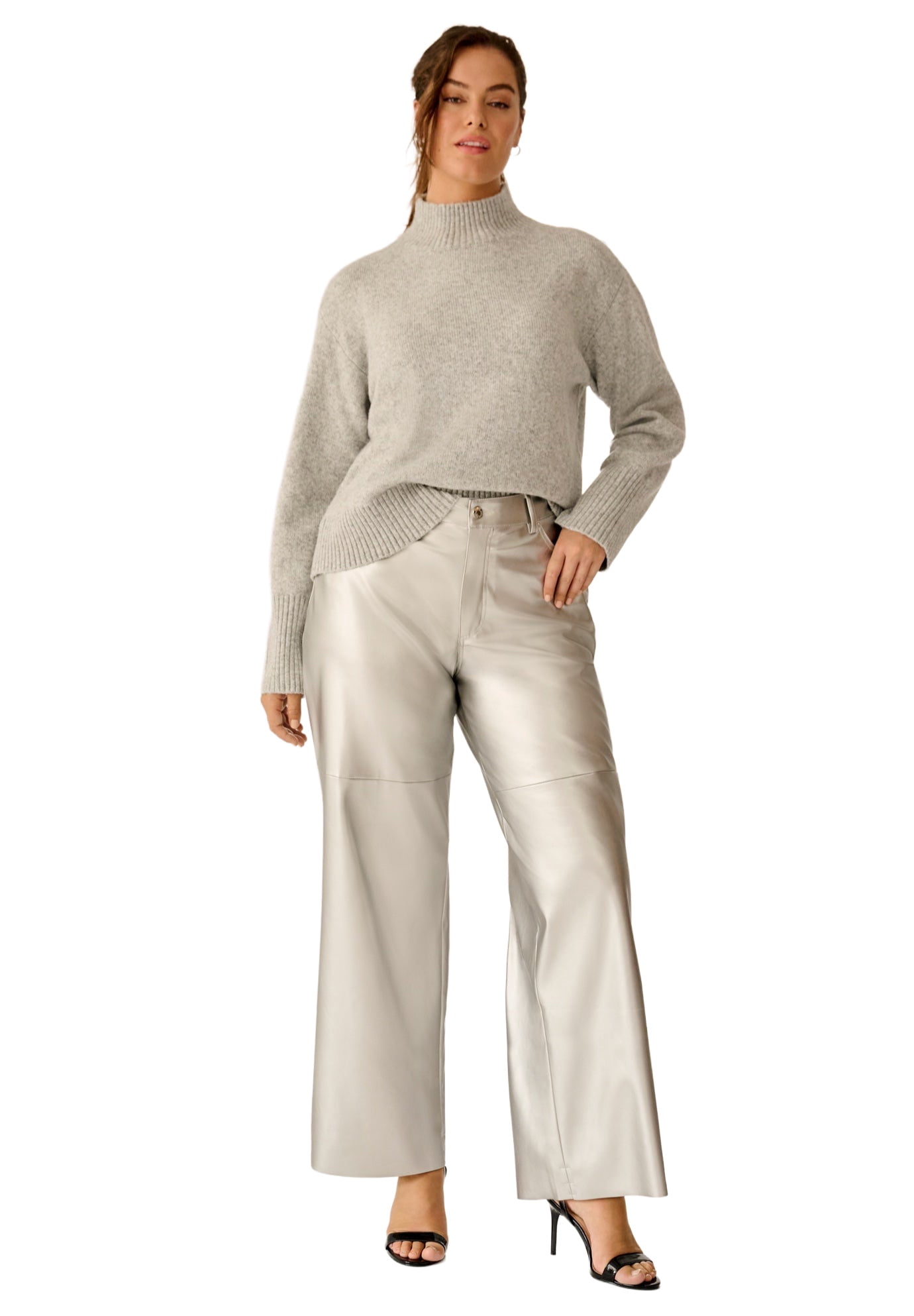 Ellos Plus Size 5 Pocket Faux Leather Wide Leg Pants
