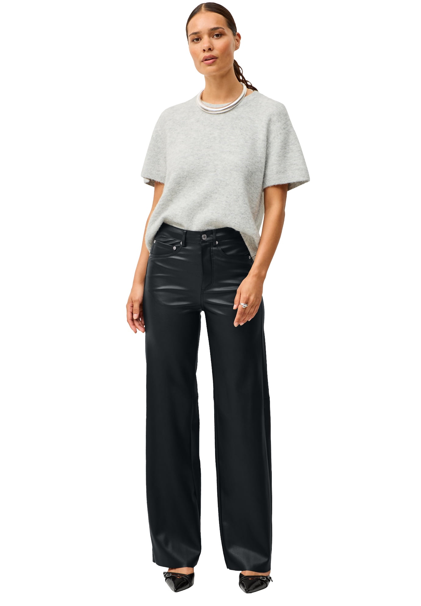 Ellos Plus Size 5 Pocket Faux Leather Wide Leg Pants