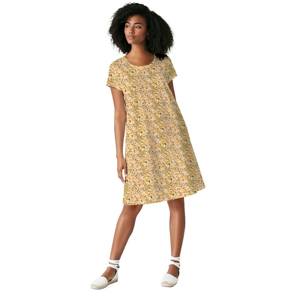 ellos Plus Size Cotton Spandex Scoop Neck Short Sleeve A Line Tee Dress