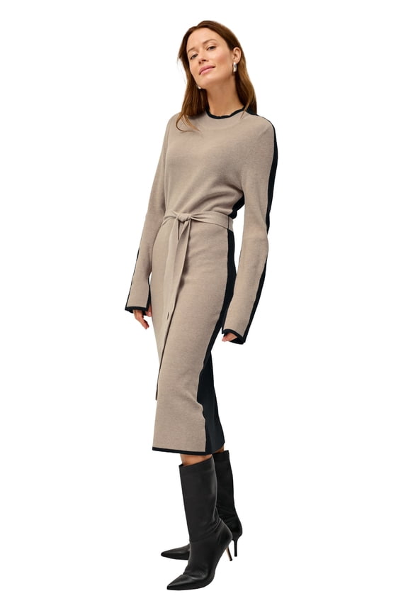 Plus Size Belted Color Block Midi Sweater Dress