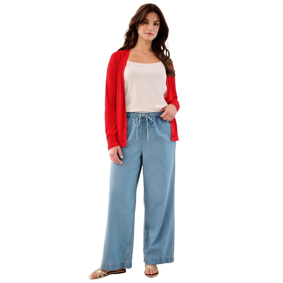 Ellos Plus Size Lightweight Fine Knit Relaxed V-Neck Boxy Cardigan