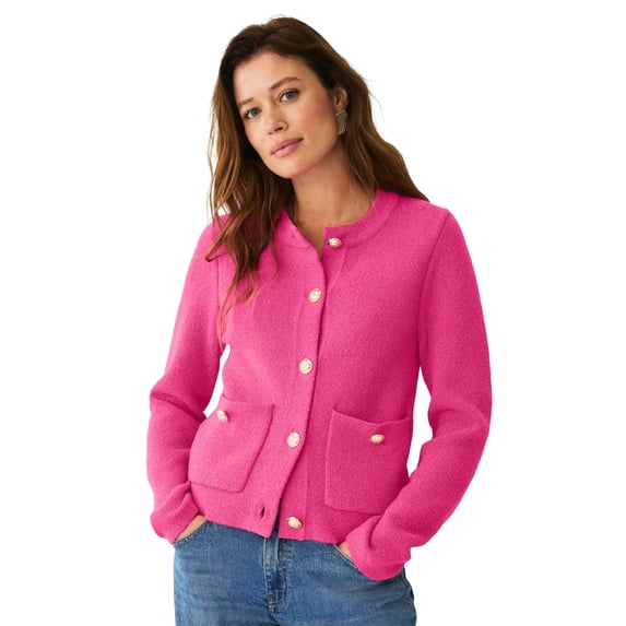 Ellos Plus Size Boxy Gold Button Front Cardigan