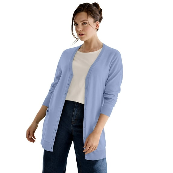 Ellos Plus Size V-Neck Button-Front 100% Cotton Boyfriend Cardigan