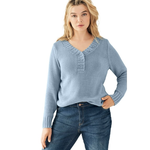 ellos Plus Size Button Y-Neck Sweater