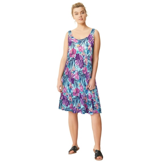 Ellos Plus Size Stretch Jersey Knit A-Line Crossover Back Tank Short Dress