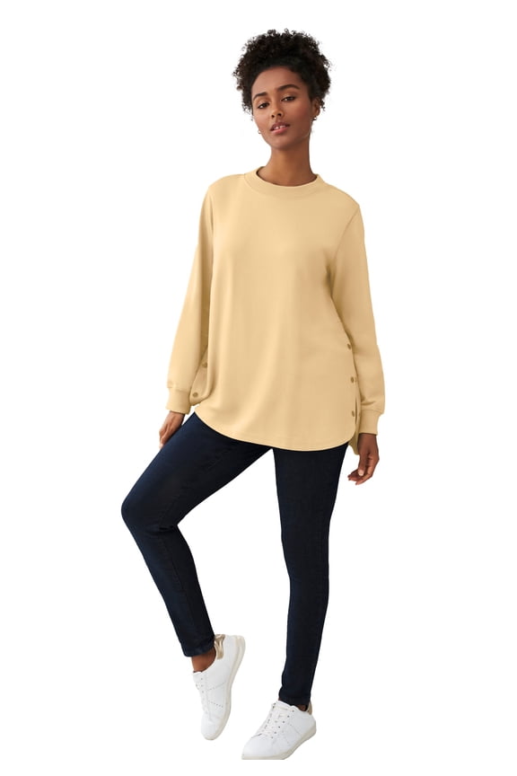 Plus Size Curved Hem Sweatshirt Tunic With Side Snaps