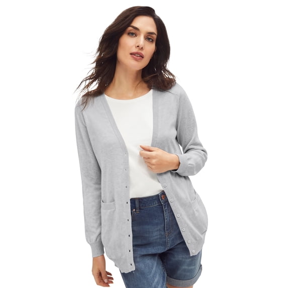 Ellos Plus Size V-Neck Button Front 100% Cotton Everyday Cardigan