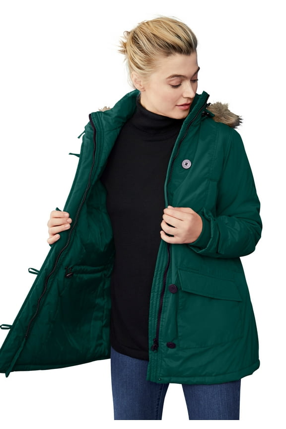 Plus Size Faux Fur Trim Parka