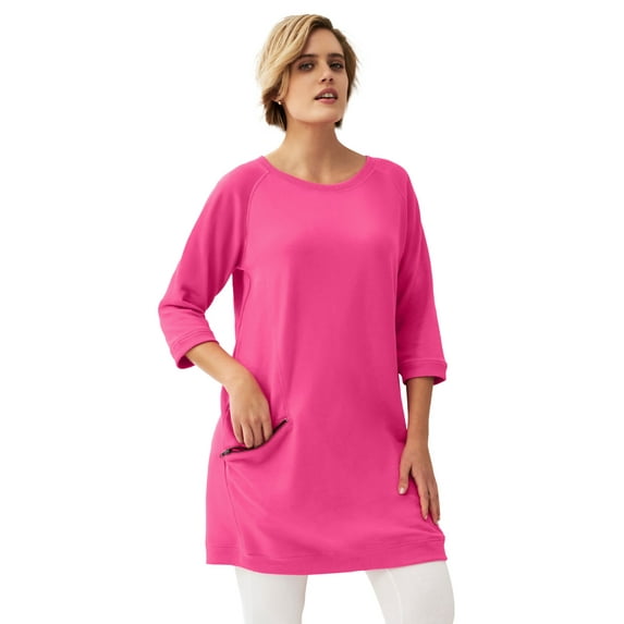 ellos Plus Size French Terry Zip Pocket Tunic