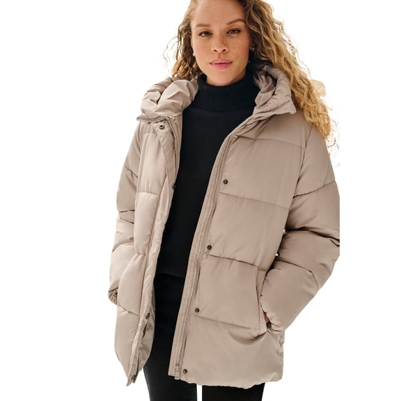 ellos Plus Size Hooded Drawstring Puffer