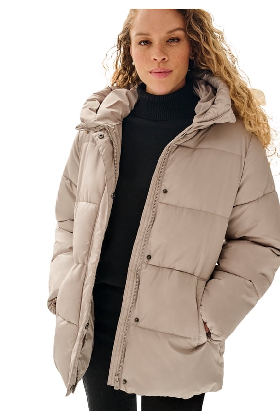 Plus Size Hooded Drawstring Puffer