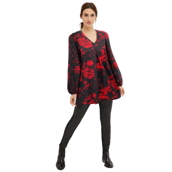 ellos Plus Size Inverted Pleat Textured Knit Tunic With Blouson Sleeves