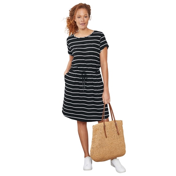 Ellos Plus Size 100% Cotton Cinched-Waist Drawstring Midi Dress