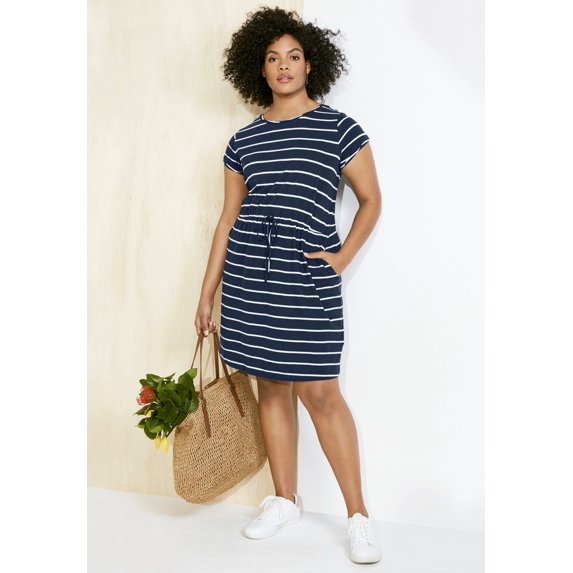 ellos Plus Size Knit Drawstring Dress