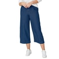 thumbnail image 1 of Ellos Plus Size 100% Cotton Mid-Rise Lightweight Denim Elastic Waist Wide-Leg Crop Trouser Jeans, 1 of 3