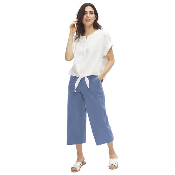 Ellos Plus Size Linen-Blend Drawstring Elastic Waist Relaxed Fit Capris