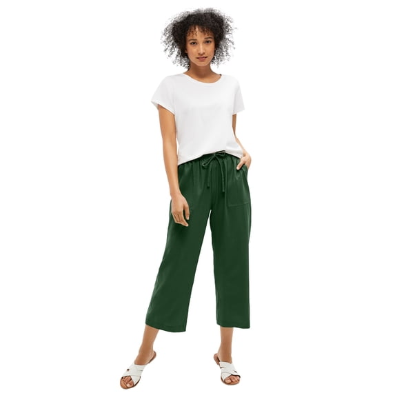 Ellos Plus Size Linen-Blend Drawstring Elastic Waist Relaxed Fit Capris