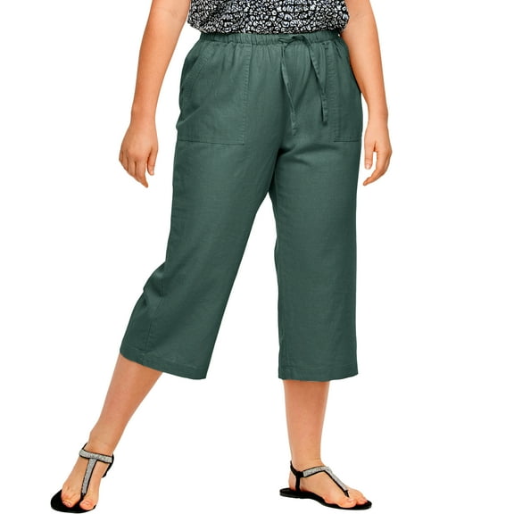 ellos Plus Size Linen-Blend Drawstring Capris