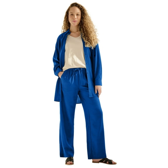 Ellos Plus Size Linen-Blend Elastic Waist Drawstring Relaxed Pant