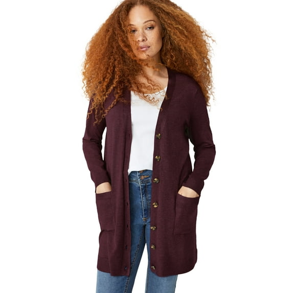 ellos Plus Size Long Button Front Cardigan