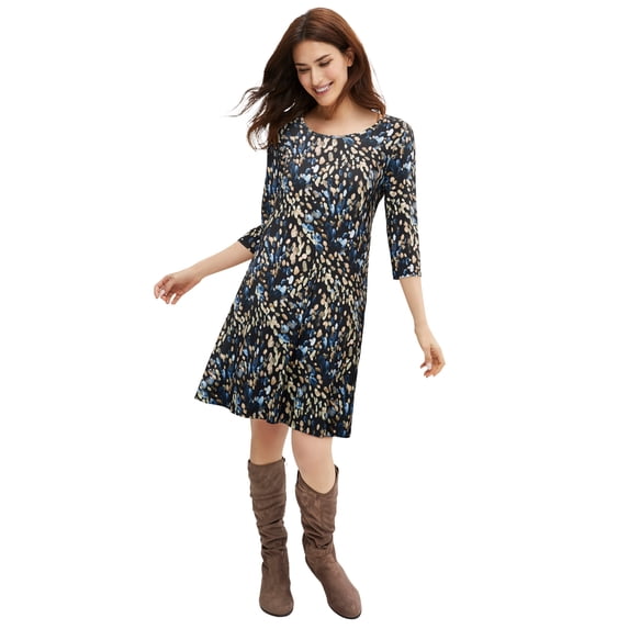 ellos Plus Size Madison Knit Three-Quarter Sleeve Dress