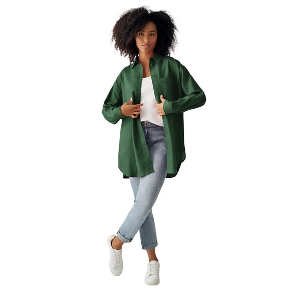 Ellos Plus Size Oversized Linen-Blend Boyfriend Shirt