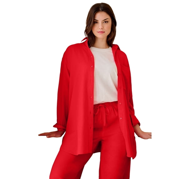 Ellos Plus Size Oversized Linen-Blend Boyfriend Shirt