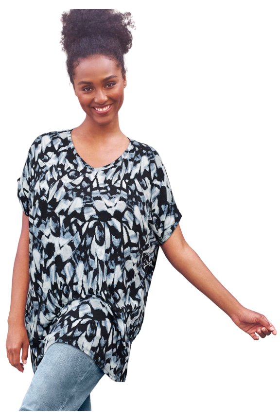 Plus Size Stretch Jersey Knit V-Neck Oversized Tunic