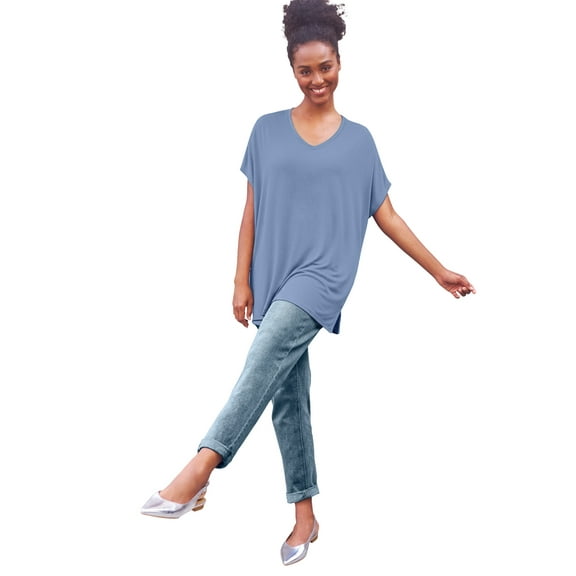 ellos Plus Size Stretch Knit Scoop Neck Oversized Tunic