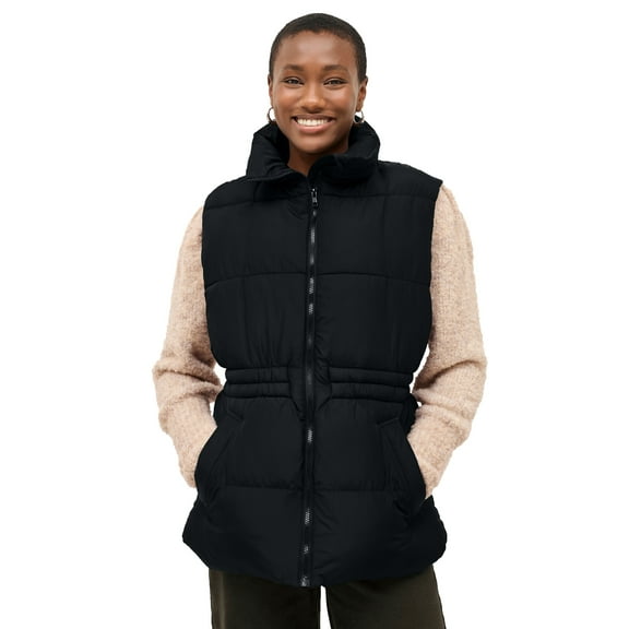 ellos Plus Size Puffer Vest With Elastic Waist