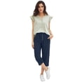 thumbnail image 1 of Ellos Plus Size Ribbed Elastic Waist Linen-Blend Capris, 1 of 3