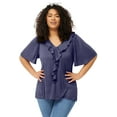 thumbnail image 1 of Ellos Plus Size Stretch Knit V-Neck Ruffle Front Tunic, 1 of 3