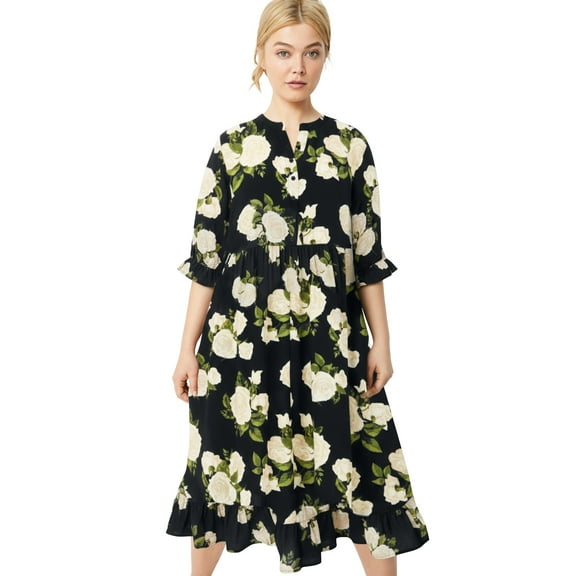 ellos Plus Size Ruffled Empire Dress