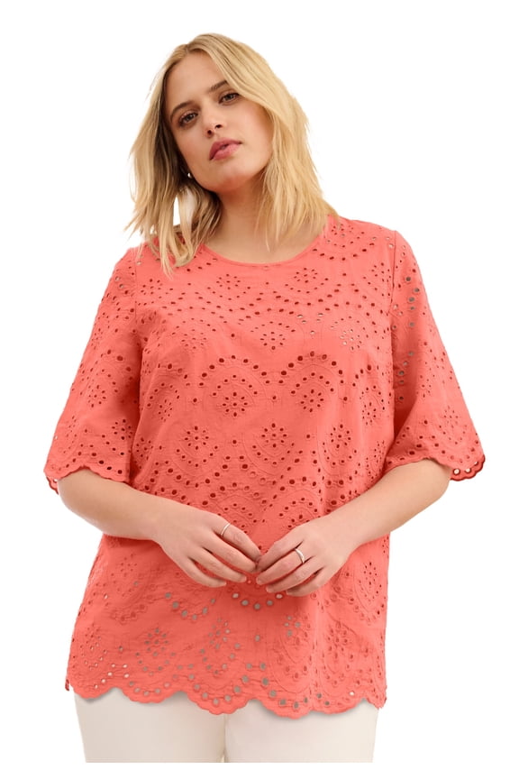 Plus Size Scalloped Hem Eyelet Blouse