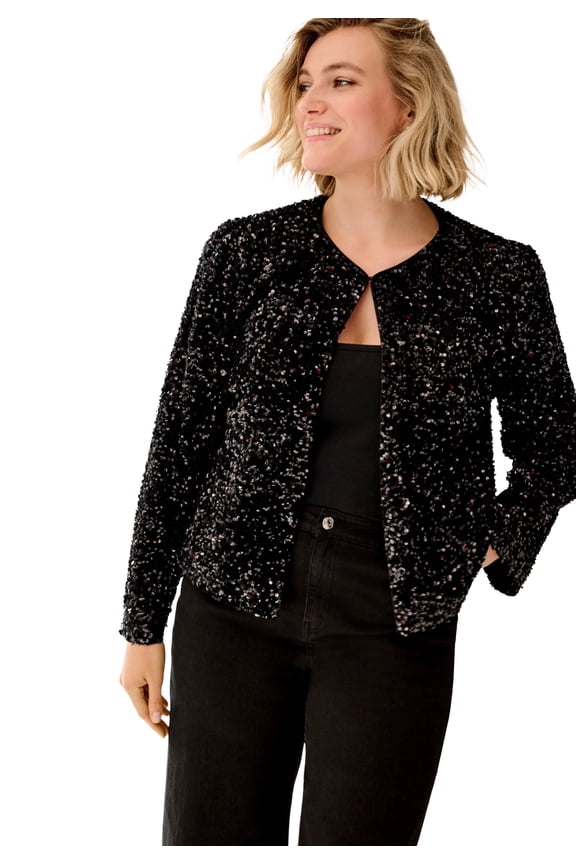 Plus Size Sequin Boxy 1-Hook Jacket