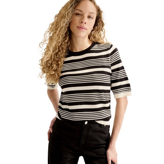 Ellos Plus Size Short Sleeve Fine Knit Pullover