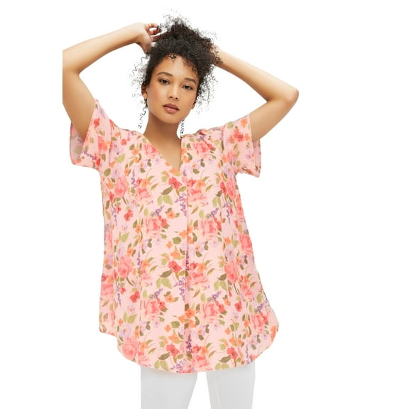 ellos Plus Size Short Sleeve Inverted Pleat Tunic