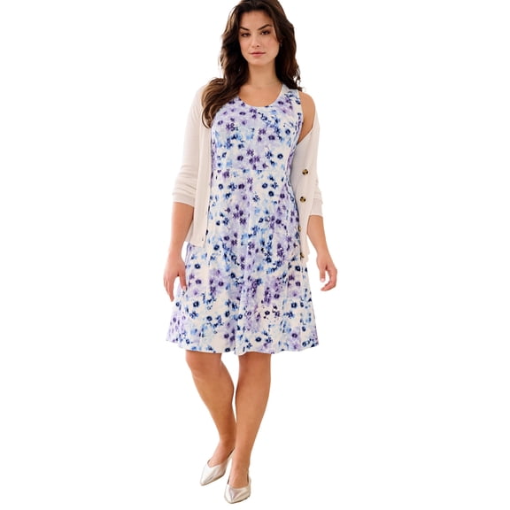 ellos Plus Size Stretch Knit Scoop Neck Sleeveless Fit And Flare Dress