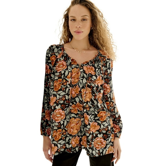 ellos Plus Size Tie Neck Peasant Tunic