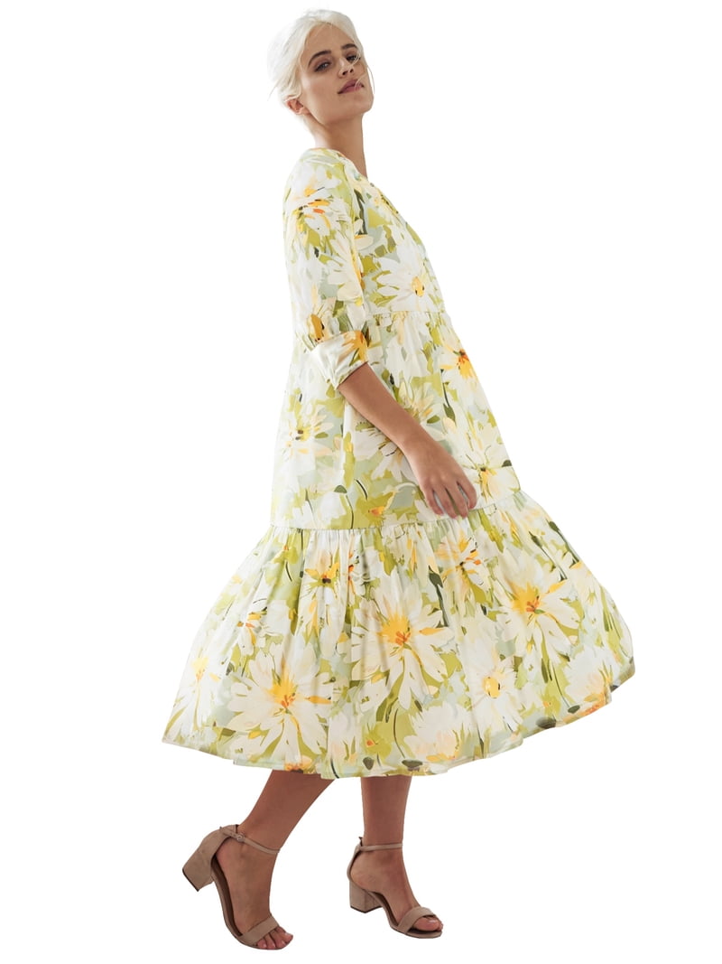 100 cotton midi dress with sleeves Elena 100% Cotton Midi Dress in Light Blue