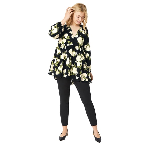 Ellos Plus Size Tiered Tunic With Notch V-Neck