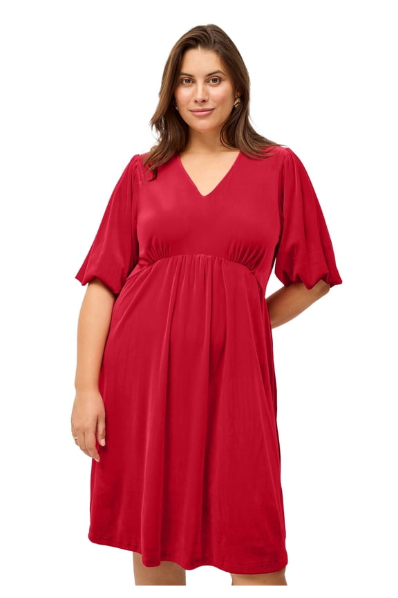 Plus Size V-Neck Empire Velour Dress