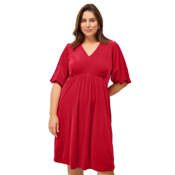 ellos Plus Size V-Neck Empire Velour Dress