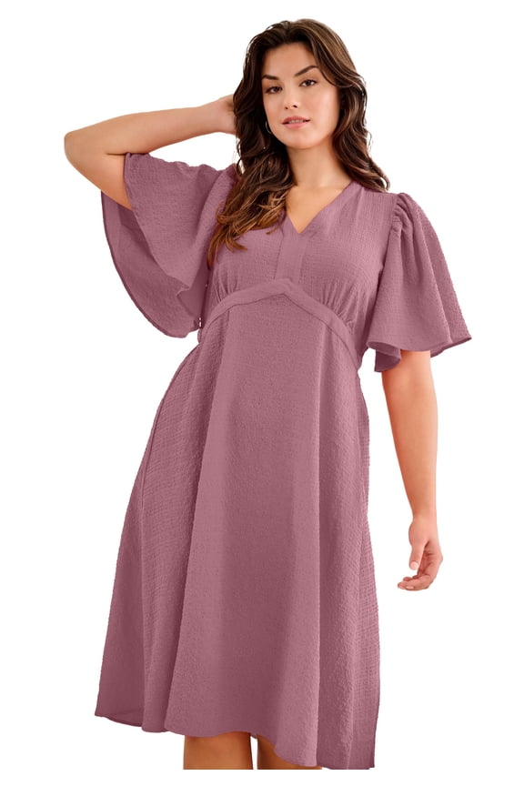 Plus Size V-Neck Fit And Flare Tie Back Midi Dress