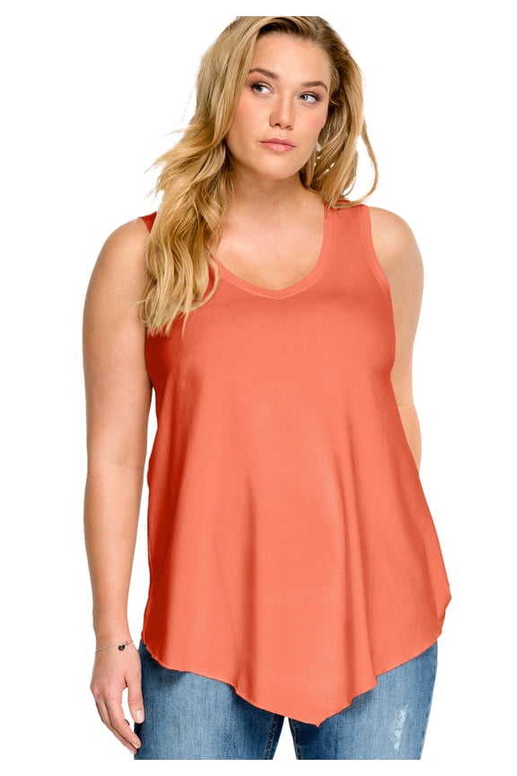 Plus Size V-Neck Pointed Front A-Line Tank Top