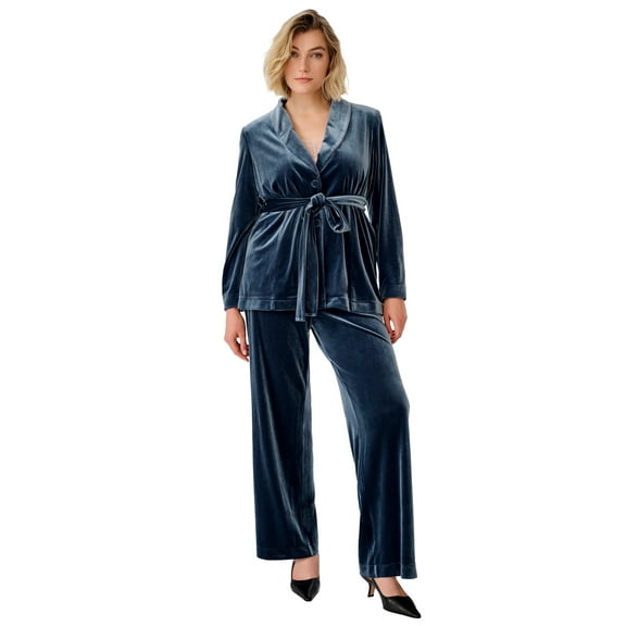 ellos Plus Size Velvet Wide Leg Pants