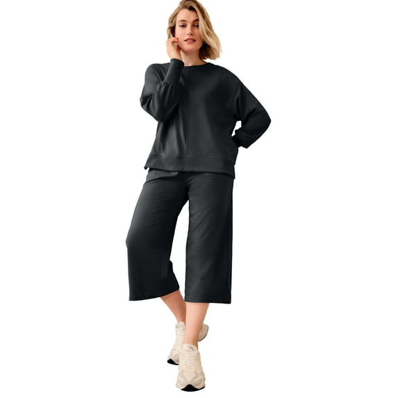 Ellos Plus Size Wide Leg Cropped French Terry Sweatpants
