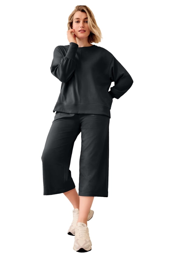 Plus Size Wide Leg Cropped French Terry Sweatpants