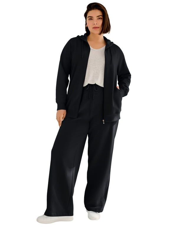 Plus Size Wide Leg Fleece Sweatpant With Drawstring Waist