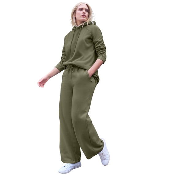 Ellos Plus Size Wide Leg Fleece Sweatpant With Drawstring Waist